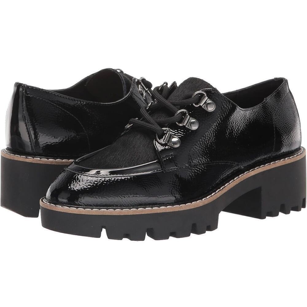 Donald J Pliner womens Evans Oxford Crinkle Patent Haircalf Loafer Black SZ 9.5